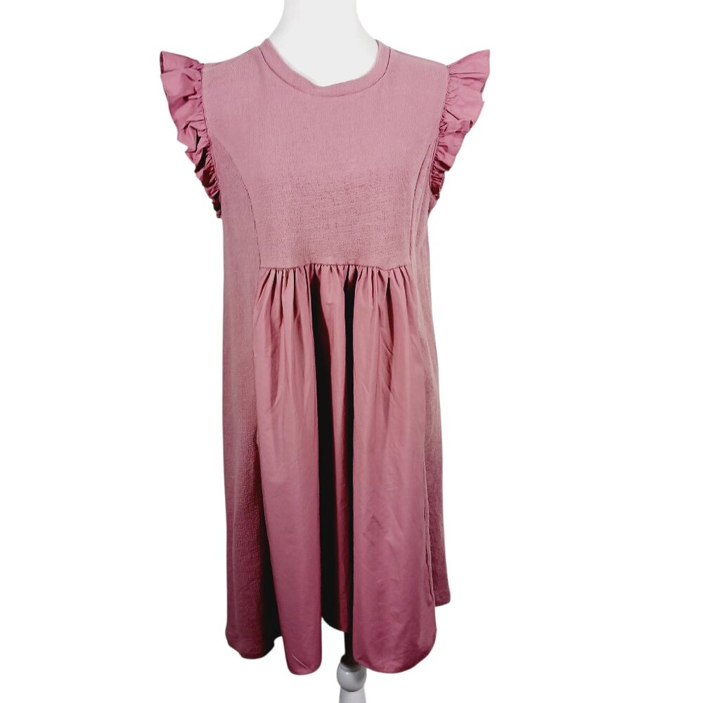English Factory Dusty Rose Ruffle Sleeve Mini Dress